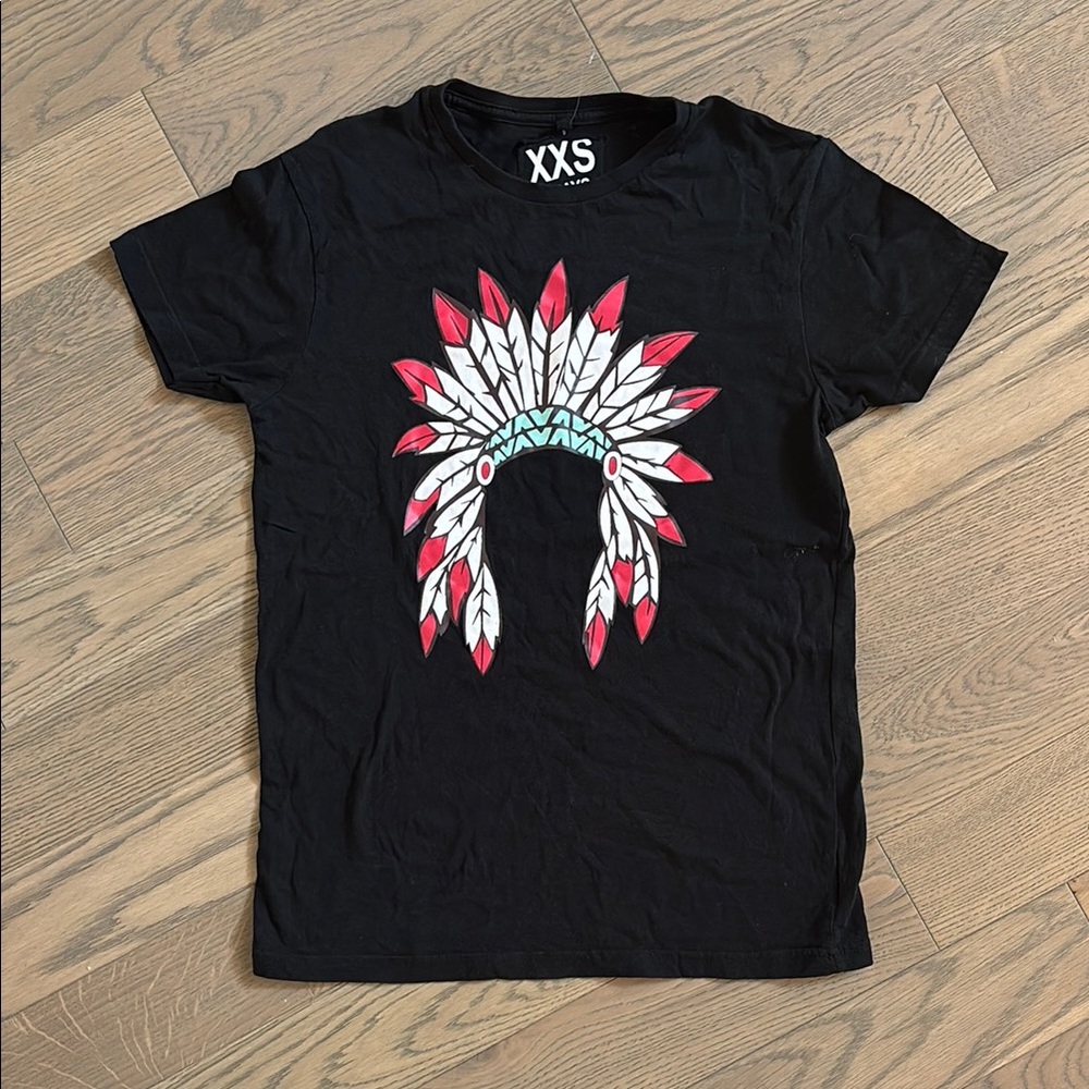 Black Graphic Tee with Feather Design
